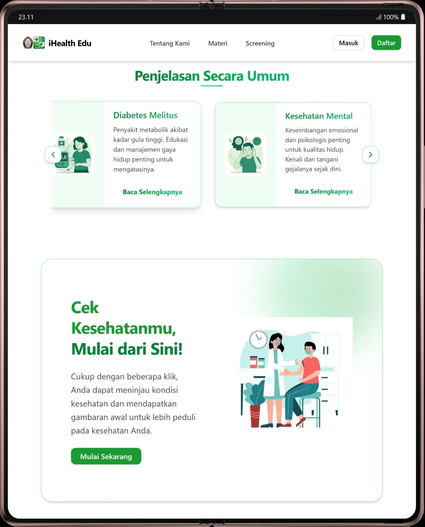Antarmuka iHealth Edu untuk pasien yang terdokumentasi