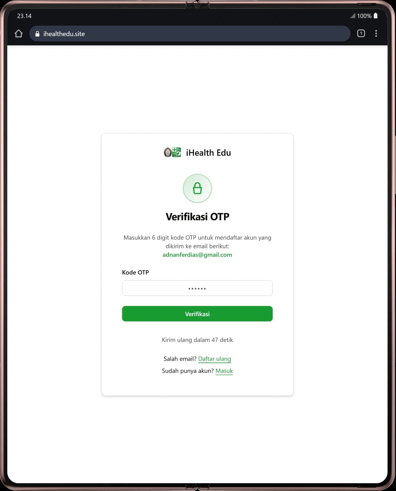Dashboard pasien dan riwayat screening iHealth Edu