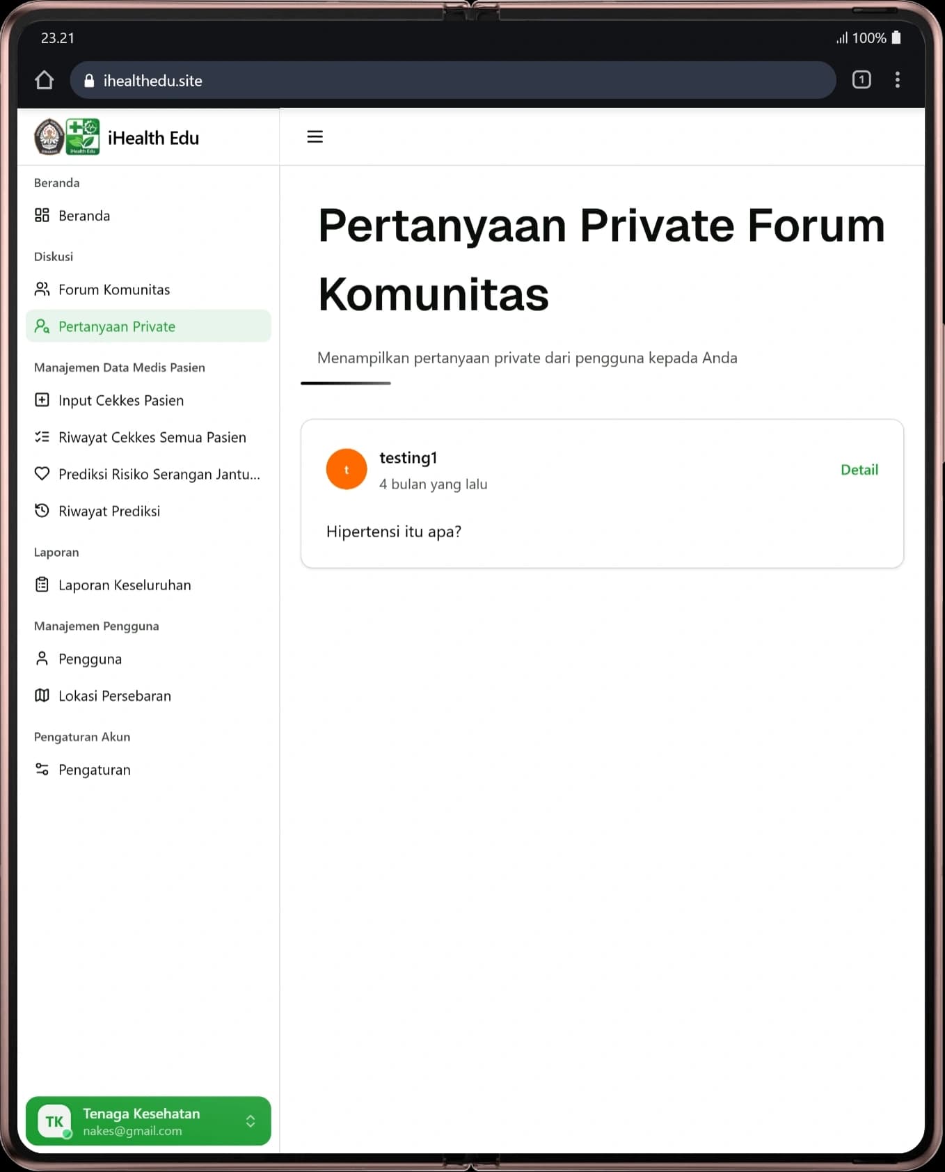 Antarmuka data kesehatan dan rekam biometrik pasien iHealth Edu