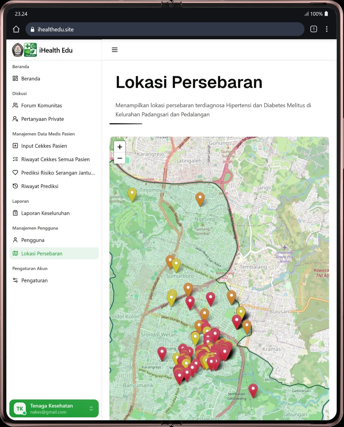 Peta persebaran geografis dan pelaporan pasien iHealth Edu
