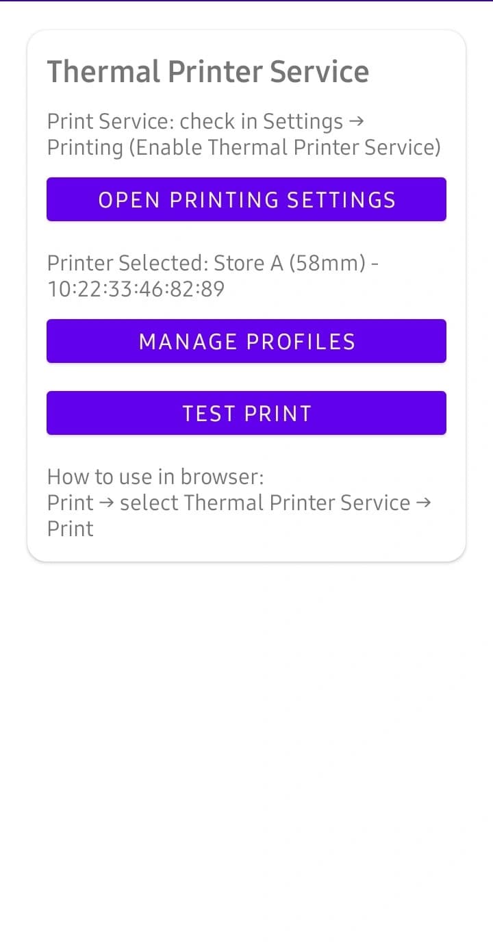 Thermal printer profile configuration